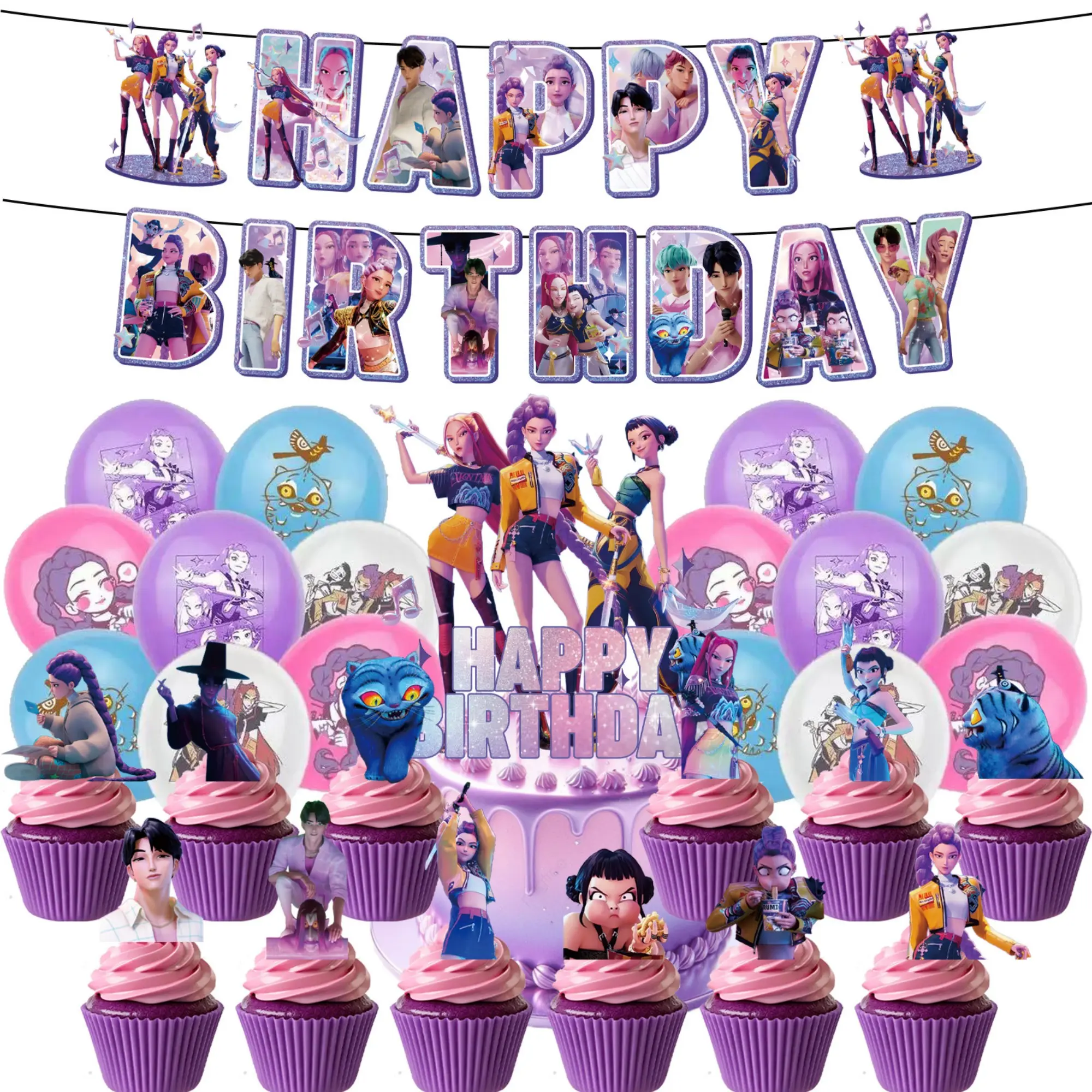 KPop Birthday Party Decor Cake Tag, Girl's Gift, Balloons, Backdrop, Cake Decoration Pink