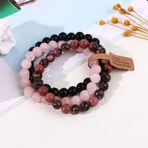 3 Pieces Women Healing Bracelets 8Mm Natural Stone Beads Stretch Bracelet Amethyst Jewelry Gift for Women's Healing Bracelets red copper