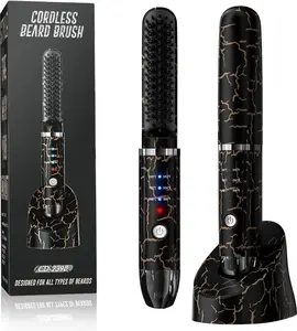 Cordless Beard Straightener for Men – 3 Temp Settings | Anti-Scald Brush for Fast Grooming | Travel-Ready & Giftable