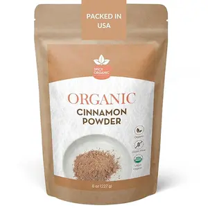 SPICY ORGANIC Ground Cinnamon Powder 8 oz. - Fresh Spice Seasoning for Tea, Coffee, Desserts, Oatmeal, Yogurt, Smoothies, and Trail Mix - USDA Organic Certified and Non-GMO Natural Flavor