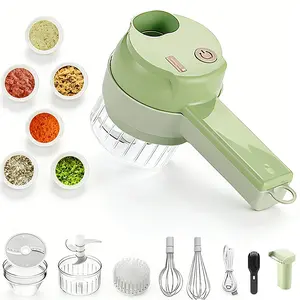 5 in 1 Auto Vegetable Chopper Set, Electric Garlic Cutter with Egg & Cream Beater and Clean Brush, Mini Handheld Electric Food Chopper for Salad Onion Veggie Pepper Celery Chili Ginger Meat