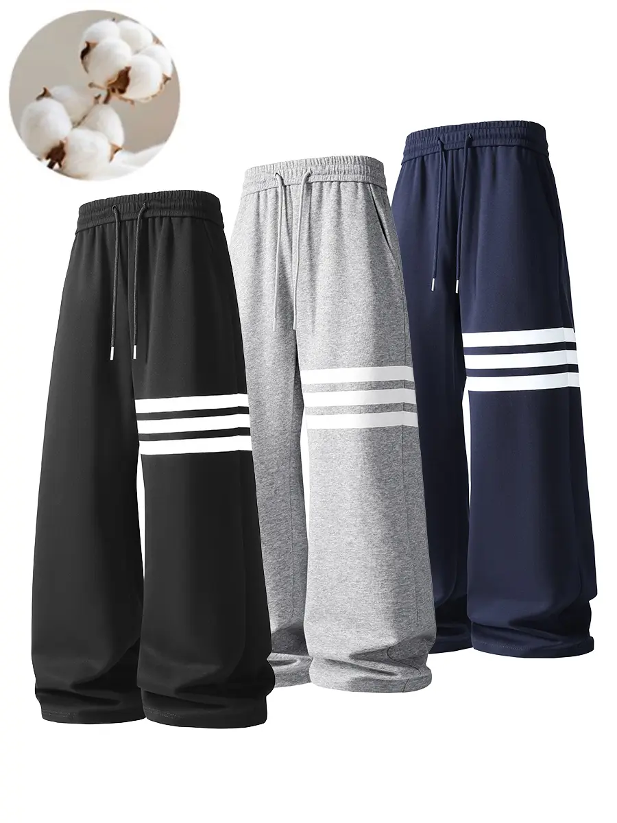 Men's Cotton-Filled Warm Lined Sweatpants - Drawstring Waist, Pockets, Loose-Fitting Activewear, Classic Casual Athletic Bottoms for Autumn Winter Daily Wear (Available in Large Sizes)