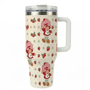 Retro Strawberry 40oz Tumbler With Handle - Vintage Cottagecore Cup - 80s Nostalgia Mother's Day Gift For Mom