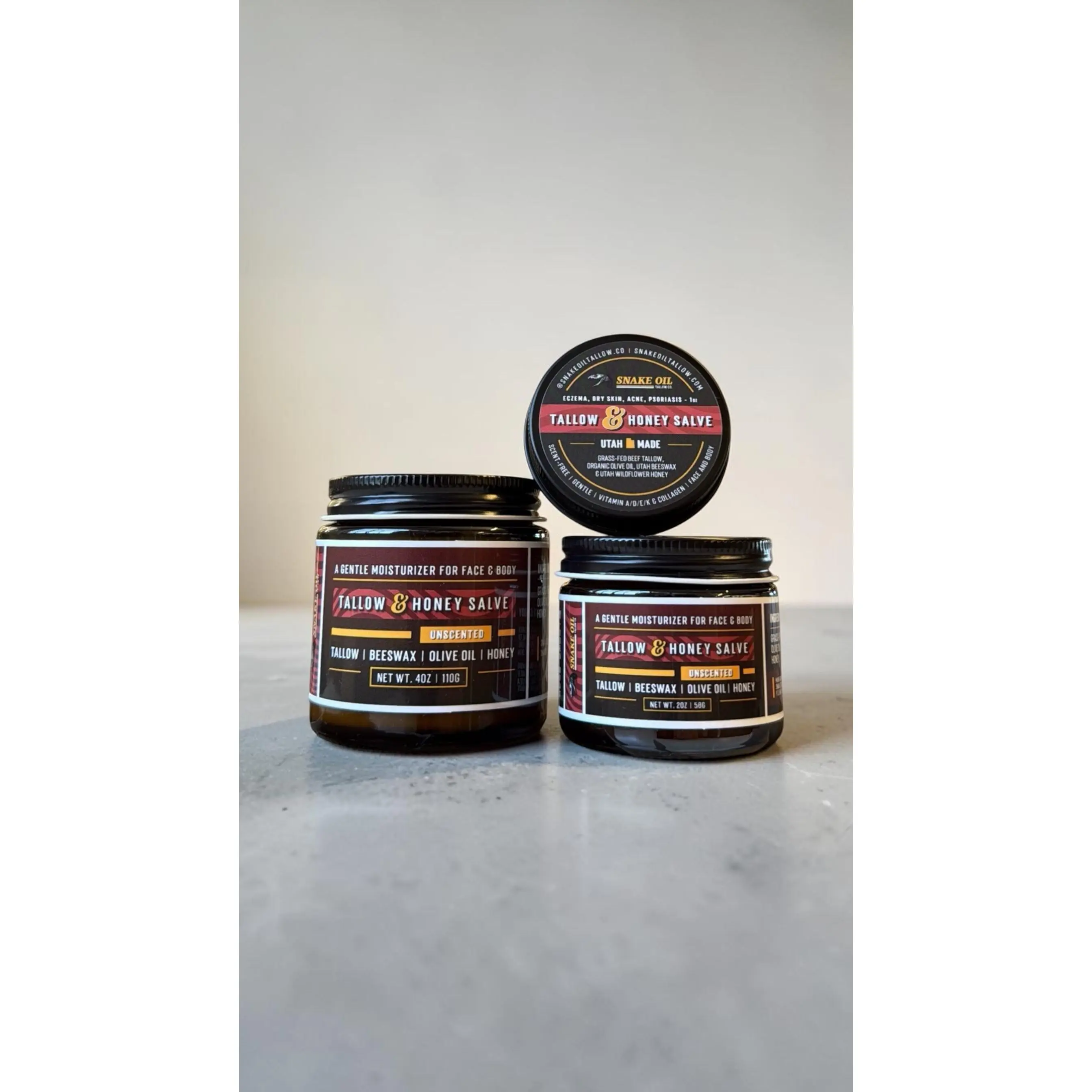 Tallow & Honey Salve - Gentle Moisturizer for Eczema, Dry Skin, Acne, Psoriasis - Natural Collagen, Vitamin A/D/E/K - Matte Finish - Safe for Adults, Kids & Babies