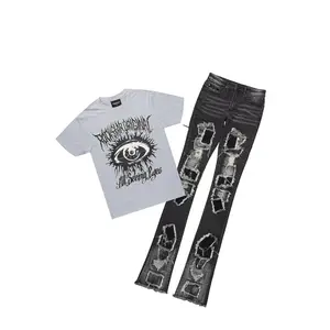 All Seeing Eyes Heather Grey T-Shirt/Super Stacked Flare Jean Bundle
