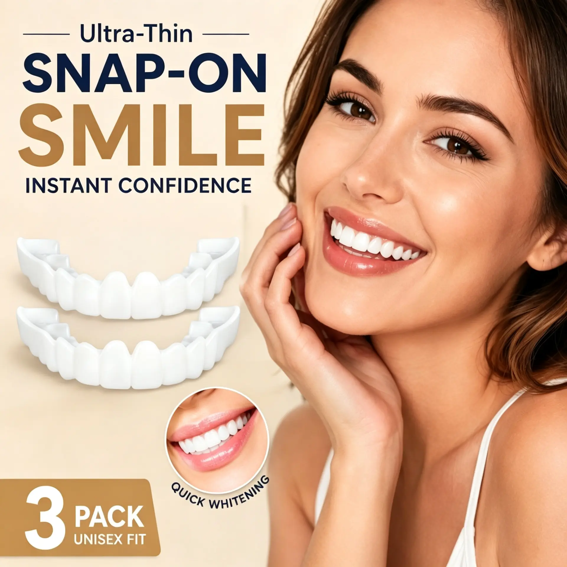 【3 PACK】2026 Viral 1-Minute Snap On Smile Veneers Natural White Smile Hack Instant Confidence Photo Ready for Party Photos & Everyday Confidence- Soft Moldable Silicone No Pain Comfortable