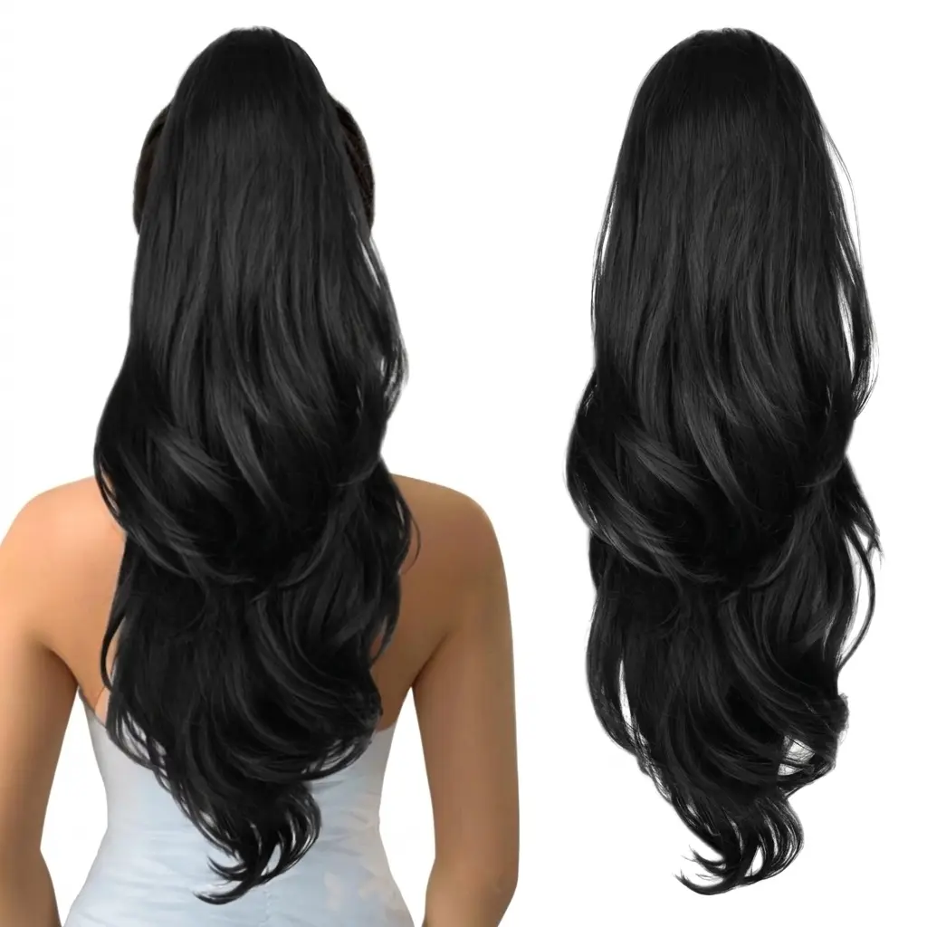【Flash Sale】HMD 20/26 Inch Drawstring Ponytail Extension Long Wavy Layered Hair Extensions Synthetic Clip in Ponytail Hairpiece for Women fluffy hairpiece Ponytailwig Hairextensions, Extension Hair, Synthetic Hair Extensions