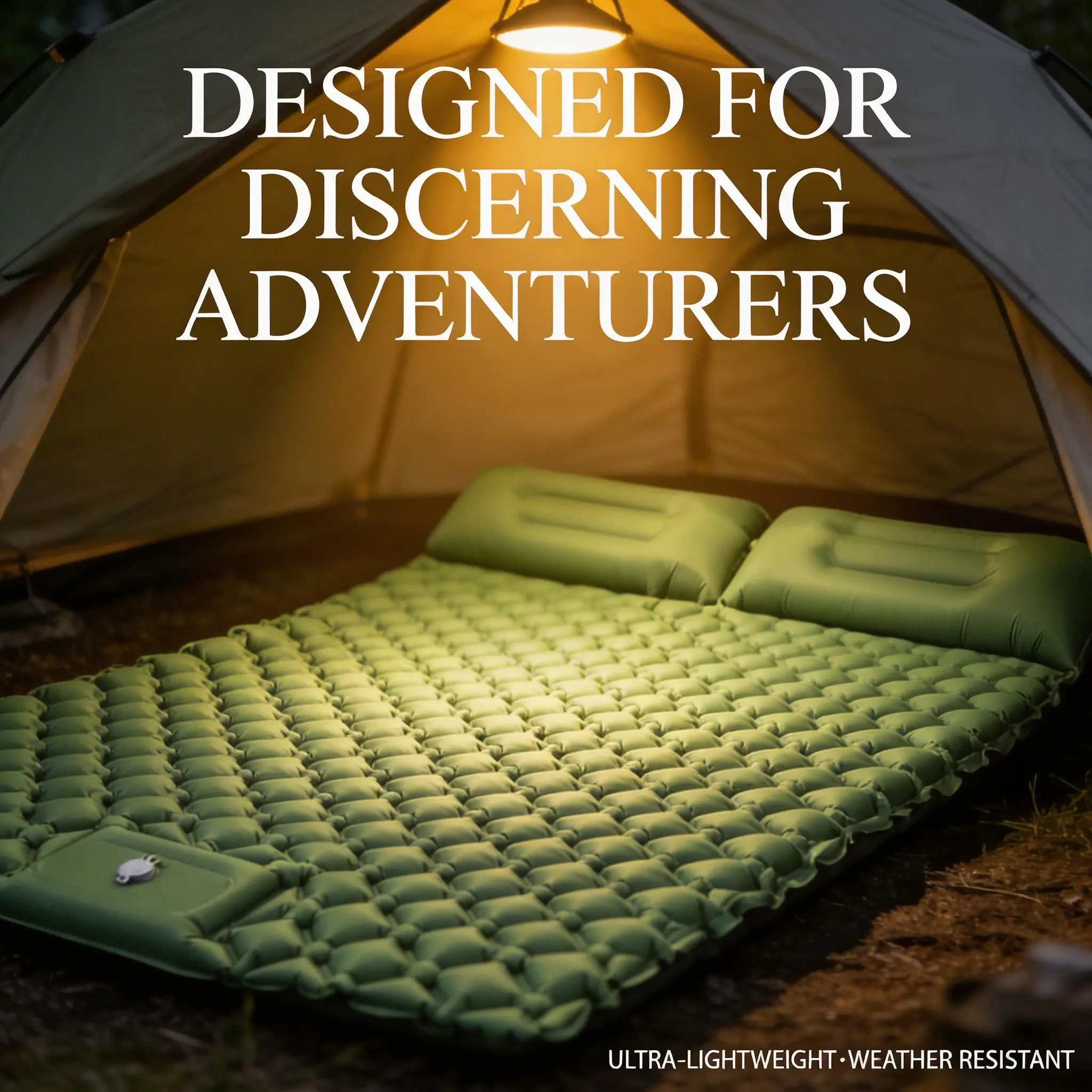 Army Green Double Inflatable Camping Mattress, Ultralight 1.2kg Rectangular Nylon TPU Pad, Moisture-proof & Insect-proof, Foldable Camping Accessories for Outdoor Trips, Outdoor Camping
