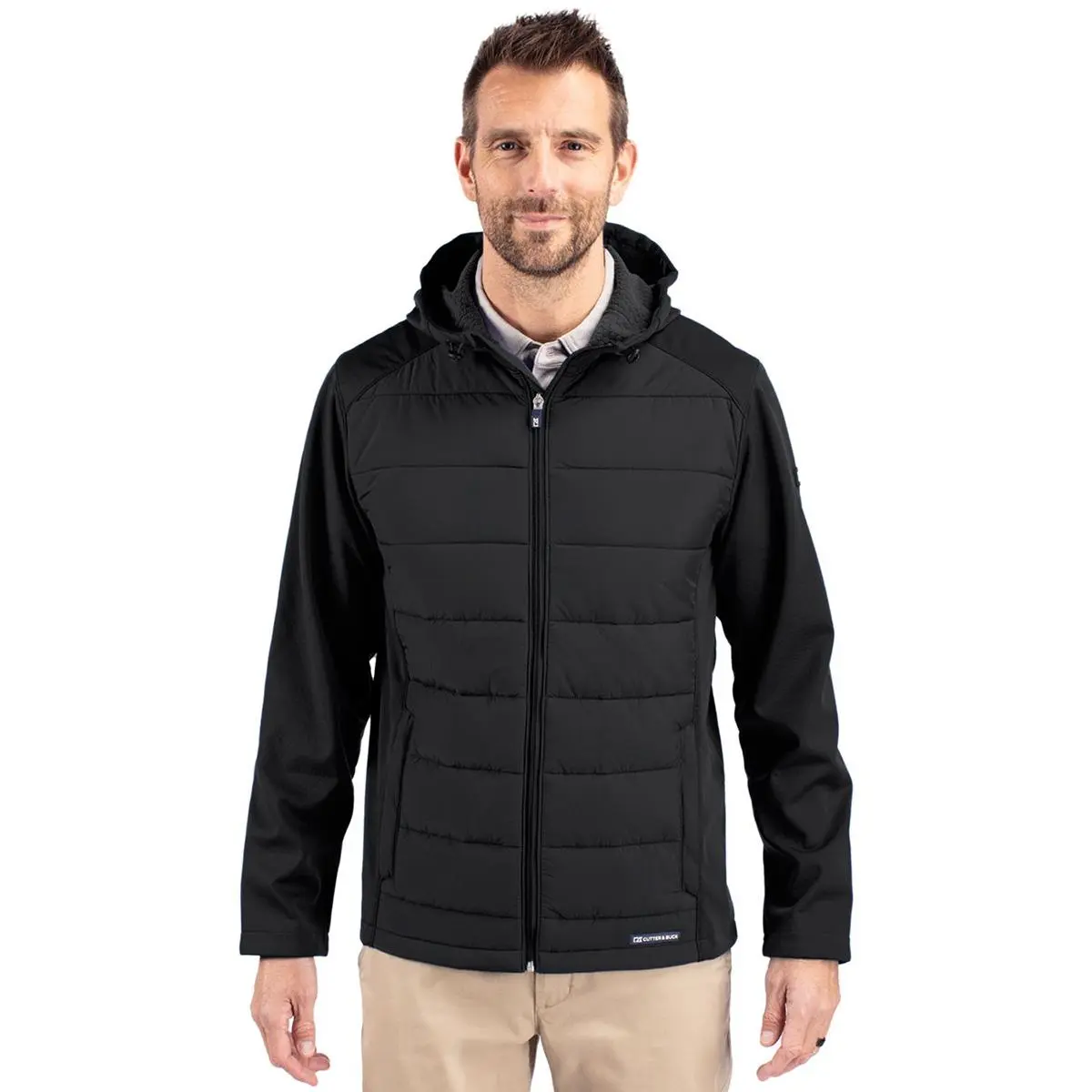 Cutter & Buck Evoke Hybrid Softshell Recycled Full Zip Mens Hooded Jacket