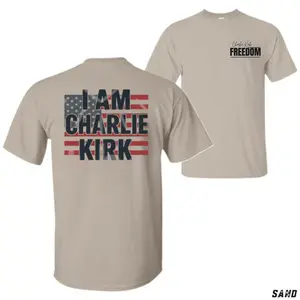 Unisex Fitted Cotton Short-Sleeve Casual T-Shirt, Garment-Dyed Heavyweight, Conservative Christian Themed, Profits Donated to Turning Point USA (I Am Charlie Kirk) - KitchenEra