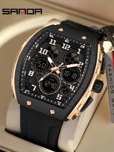 Men's Fashion Digital Analog Watch, Casual Sporty Quartz Digital Watch with Luminous Dial & Alarm Function, Waterproof Watch with Digital Display for Men with Box