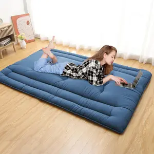 【GARVEE】- Foldable full-size mattress, Japanese-style mat, roll-up mattress for adults, foam mattresses for easy storage in the living room, bedroom, navy blue