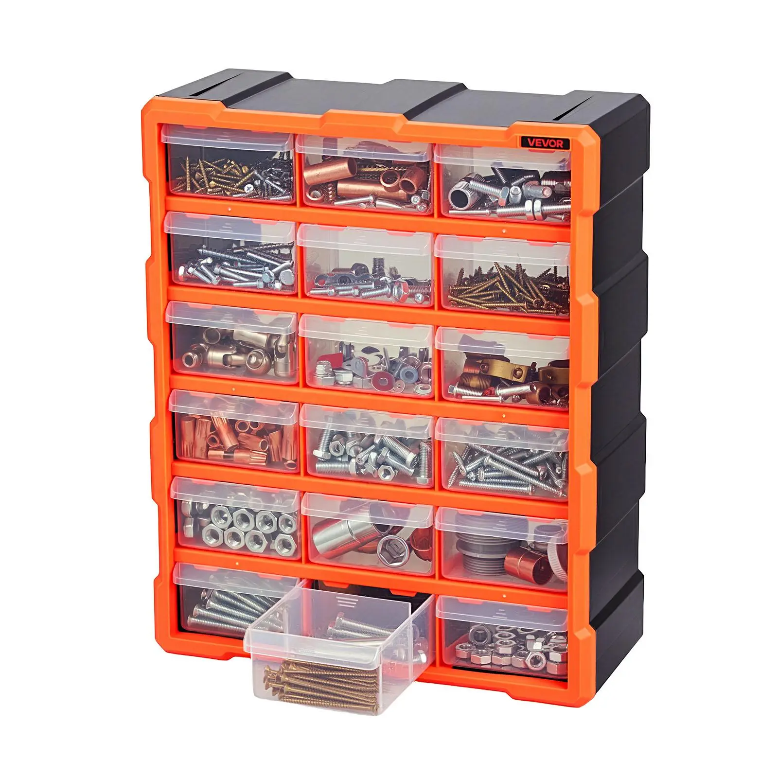 VEVOR 18-Drawer Plastic Storage Organizer - Stackable Wall-Mounted Tool Case for Storage Organization, Hardware, Beads, Crafts