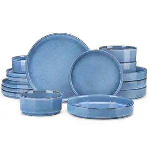 vancasso ANYA Stoneware Dinnerware Set for 4, Mint Green Dish Set, Modern 12/16-Piece Plate Set with Dinner Plates, Dessert Plates & Bowls, Microwave & Dishwasher Safe