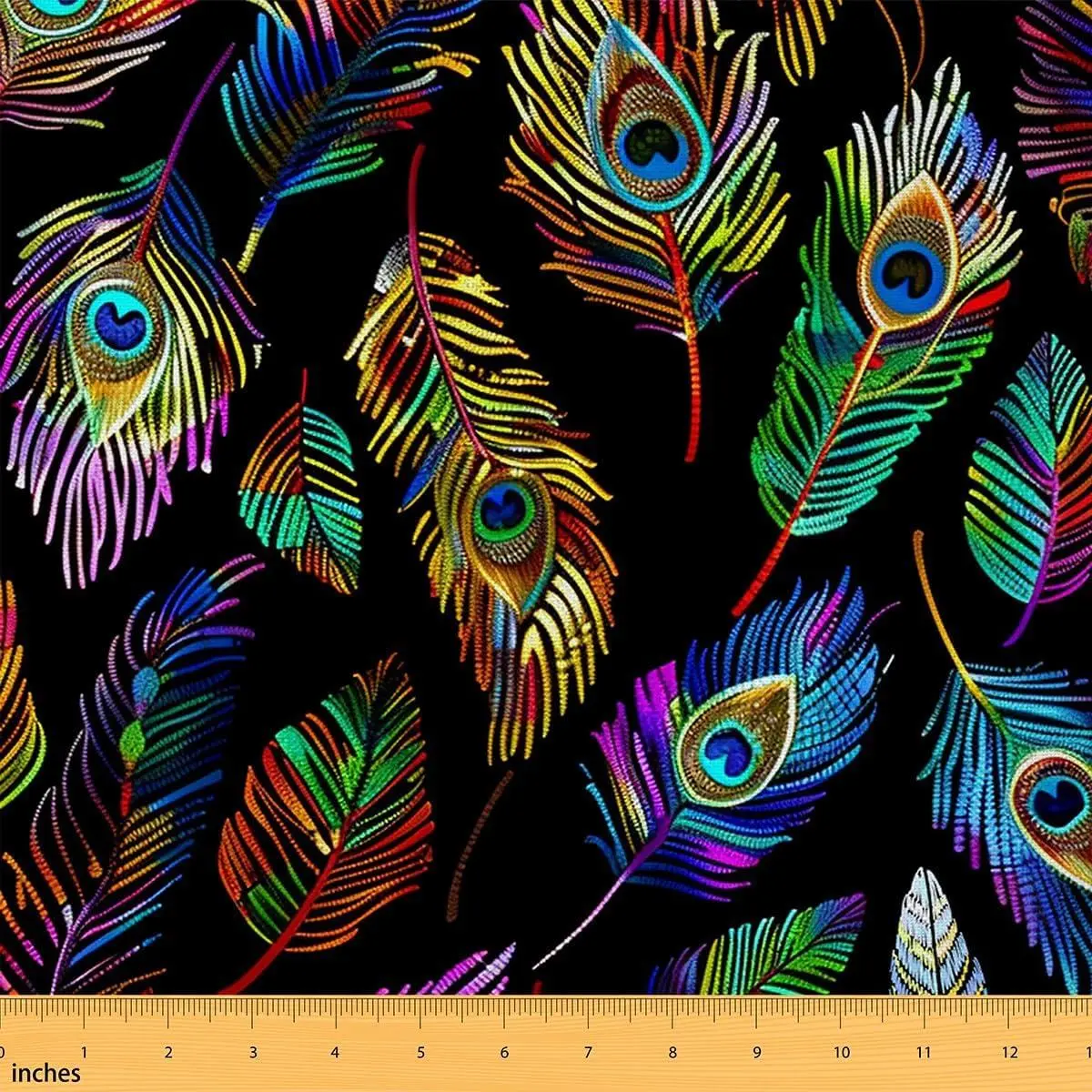 Colorful Feather Fabric Wild Animal Peacock Feather Fabric Sewing Supplies Watercolor Ethnic Tribal Boho Stripes Fabric DIY Soft Flannel Polyester No Stretch
