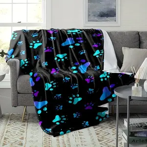 Comfortable and colorful dog paw print flannel blanket - soft, warm and durable for sofas, naps, camping and travel - the ideal gift for pet lovers