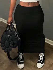 Women's Solid Color Skirt, Fashion Casual Skirt for Daily Outdoor Wear, Ladies Bottoms for All Seasons