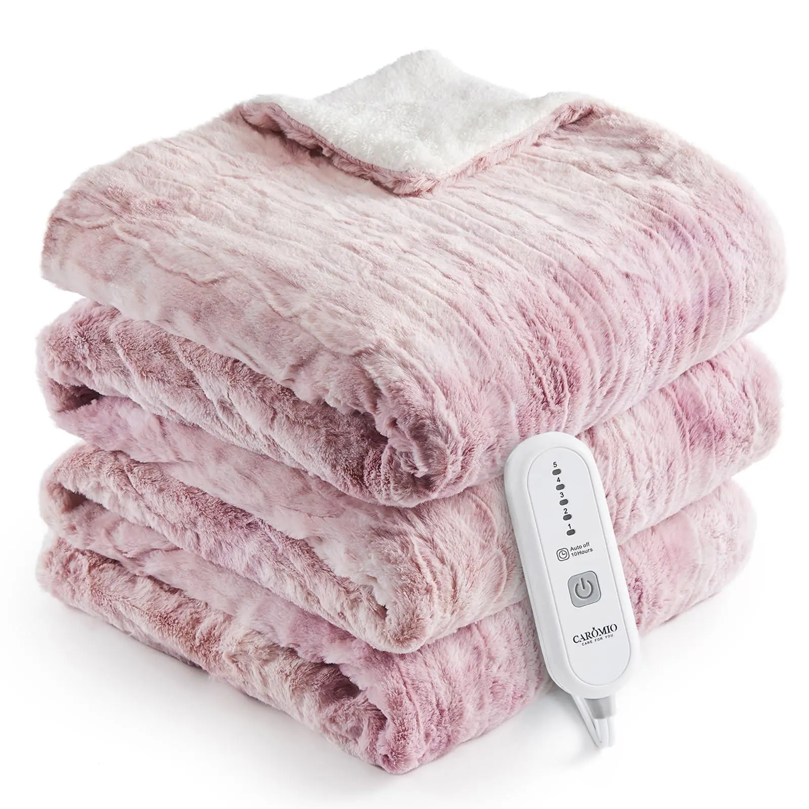 GARVEE Heated Electric Throw Blanket, Fast Heating with 5 Levels & 4 Hours Auto Off, ETL Certified Soft Plush Heat Throw for Couch, Pink Tie-Dye, 50" x 60"