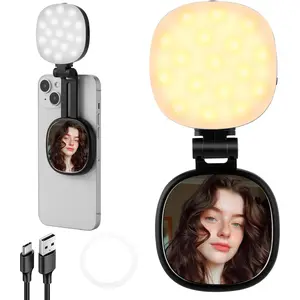 【Mother's Day Gift】MagSafe Selfie Ring Light with Mirror & Stand - 360° LED Fill Light for iPhone, Rechargeable & Portable, Perfect for Makeup, Live Streaming, Video Calls