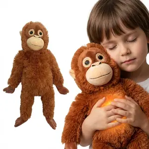 Breathing Orangutan Plush Toy with Heartbeat and Night Light, Soothing Monkey Stuffed Animal Sleep Aid for Anxiety Relief, Soft Sensory Glowing Plushie with Velcro Hands, Calming Bedtime Buddy Gifts for Kids Toddlers Adults, 50cm