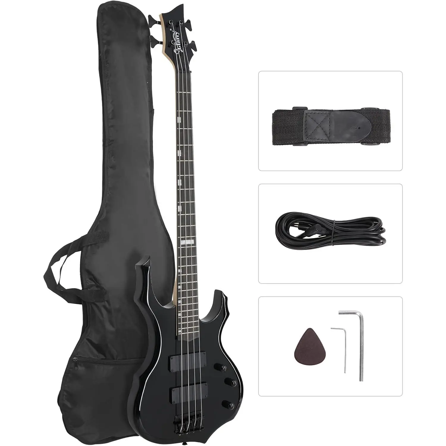 GLARRY Electric Bass Guitar 4 Strings Buring Fire Style HH Pickups for Beginner Adults Right Hand Amp Cable, Bag, Strap and Cord (Black) tiktokshopbacktoschool