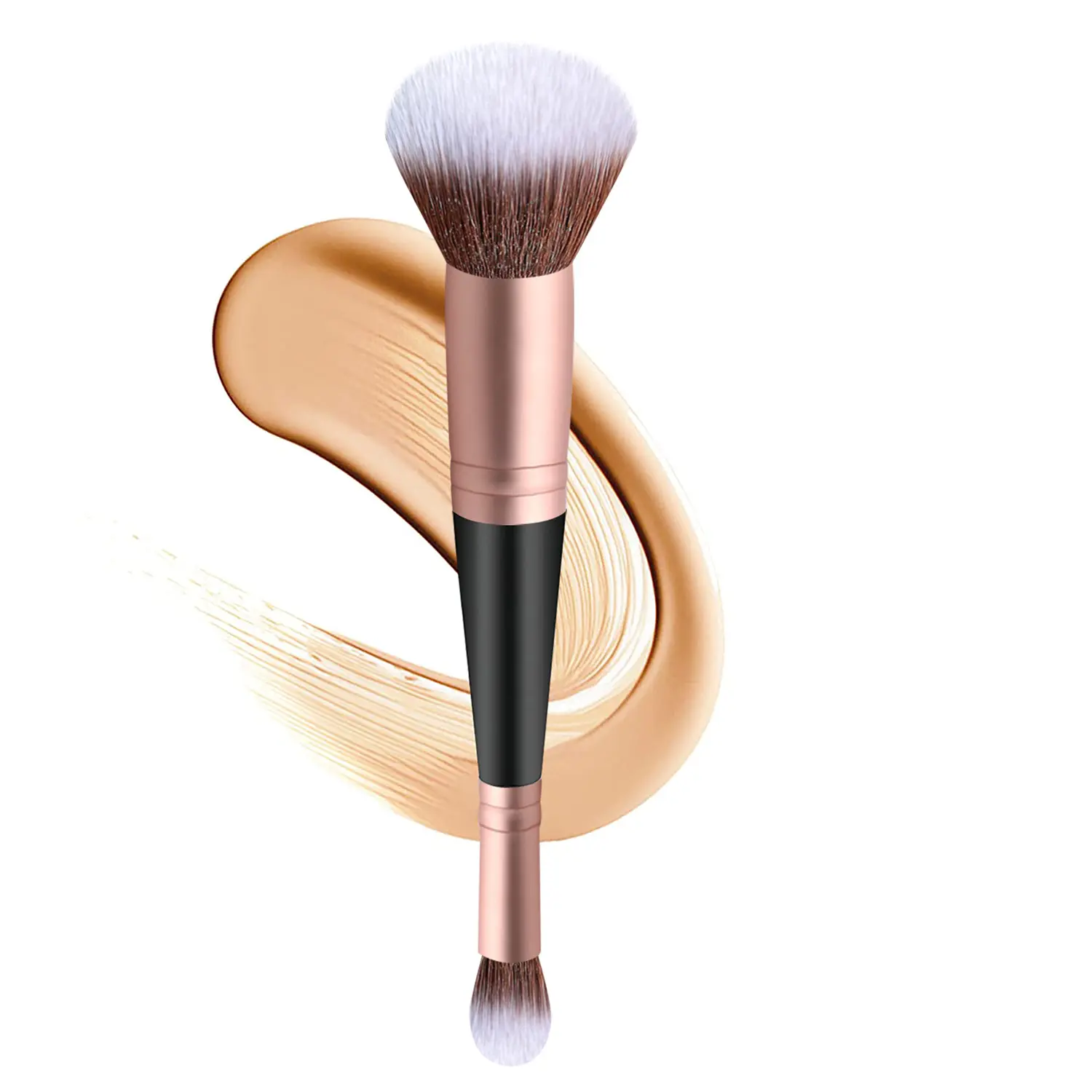 2-in-1 Double-Ended Face Brush for Foundation and Concealer, Blending Makeup Brush with Fluffy Dome Heads, Cosmetic Brush
