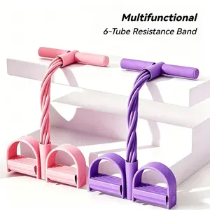 Multifunctional 6-Tubes Pedal Resistance Band, 6-Tube Exercise Band, Sit-Up Training Rope, Home Fitness Trainer Ideal for home abdominal workouts and outdoor yoga exercises