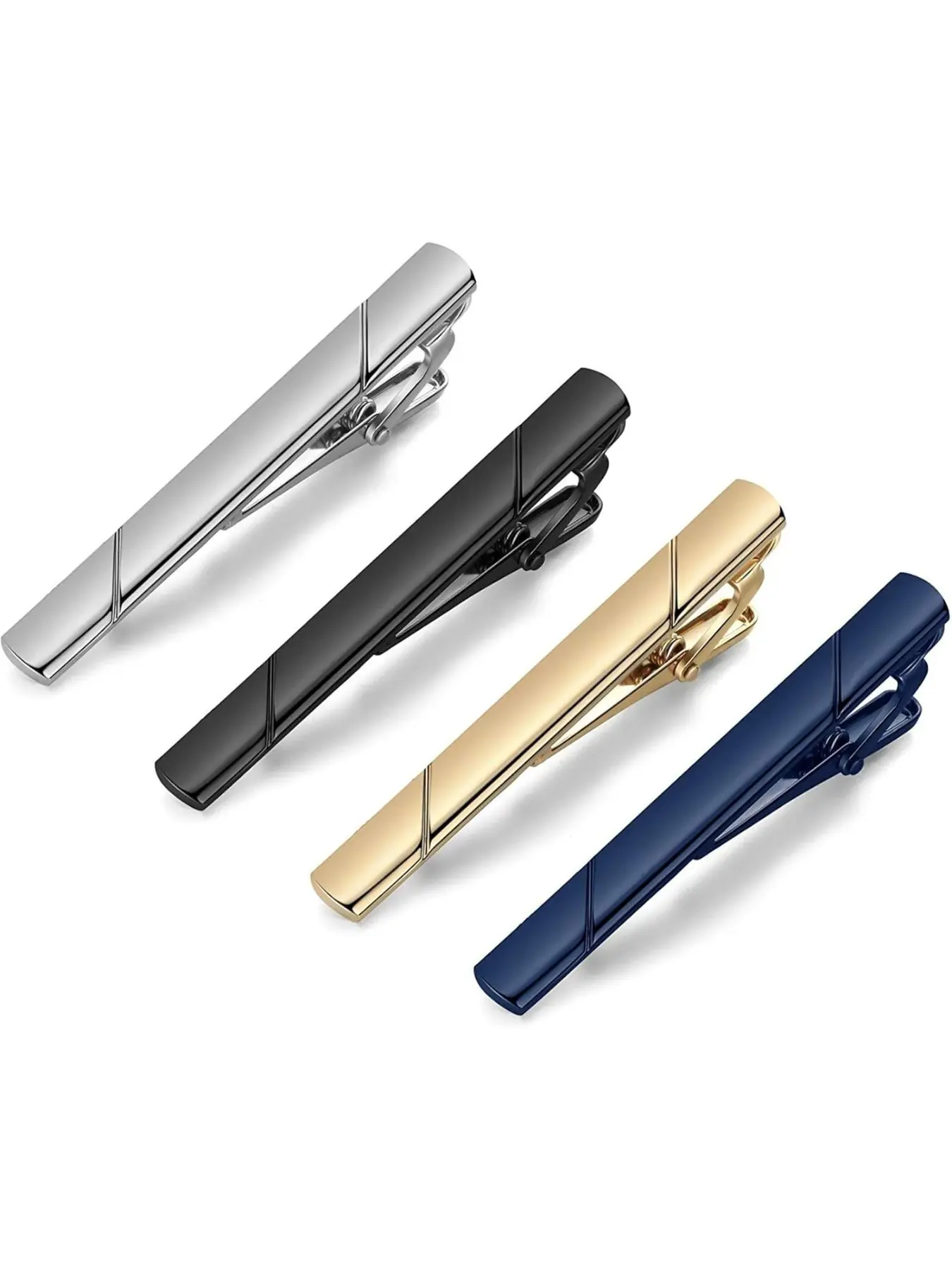 4PCS Tie Clips for Men, Dandy Styling Black Gold Blue Silver Tie Bar Set for Regular Ties