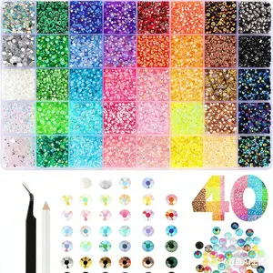 24/40 Grid Flat Back Resin Rhinestones Kit w – AB Bling Gems for Nails, Tumblers & DIY Crafts