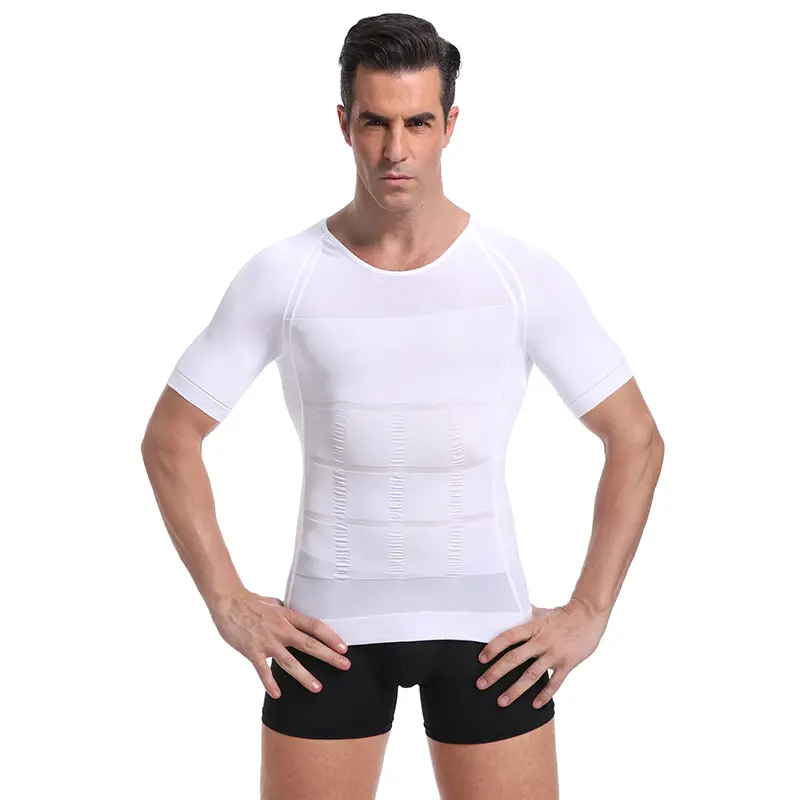 Men's Tummy Control Shapewear T-Shirt, Solid Crew Neck Short Sleeve Compression Top for Body Contouring, Sizes S-3XL