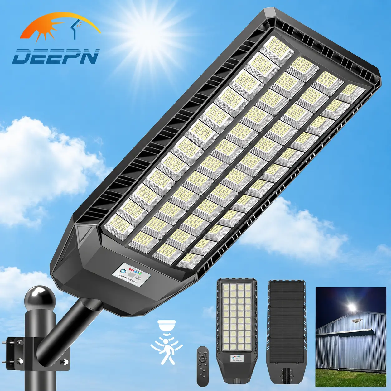 2026 Newly Upgraded Solar Street Outdoor Light Motion Sensor Security Wall Lamp, IP67 waterproof design, remote control support, and automatic dusk-to-dawn operation. Ideal for gardens, parking lots, streets, and courtyards