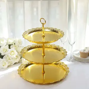 3-Tier Plastic Round Cupcake Stand 15" Metallic Gold