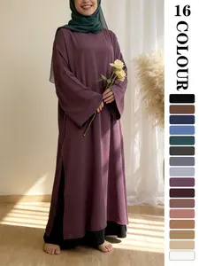 Muslim Sleepwear Nida Fabric, 16 colour Available in 5 Sizes,  Breathable Loose Fit, Side Slit Design, Casual Long Robe, Not Included   inner and Hijab