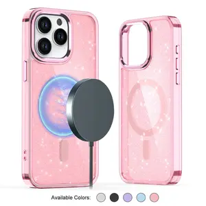 For iPhone 17 15 16 Pro Max 14 13 12 Glitter Bling Magnetic MagSafe Acrylic Case #TikTokShopBacktoSchool Wireless Durable  Smartphone Protective Cover