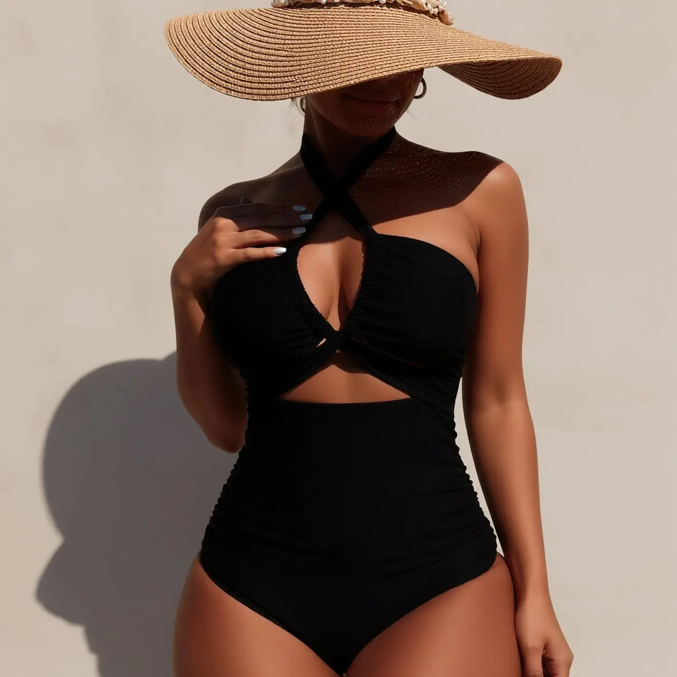 Women's Synthetic Fabric 1-Piece Cross-Neck Bathing Suit - Backless, Hollow-Out, Slim-Fitting, Wind-Resistant - Ideal for Summer Vacations, Beach Wear (Vivid Orange), One Piece Swimsuit