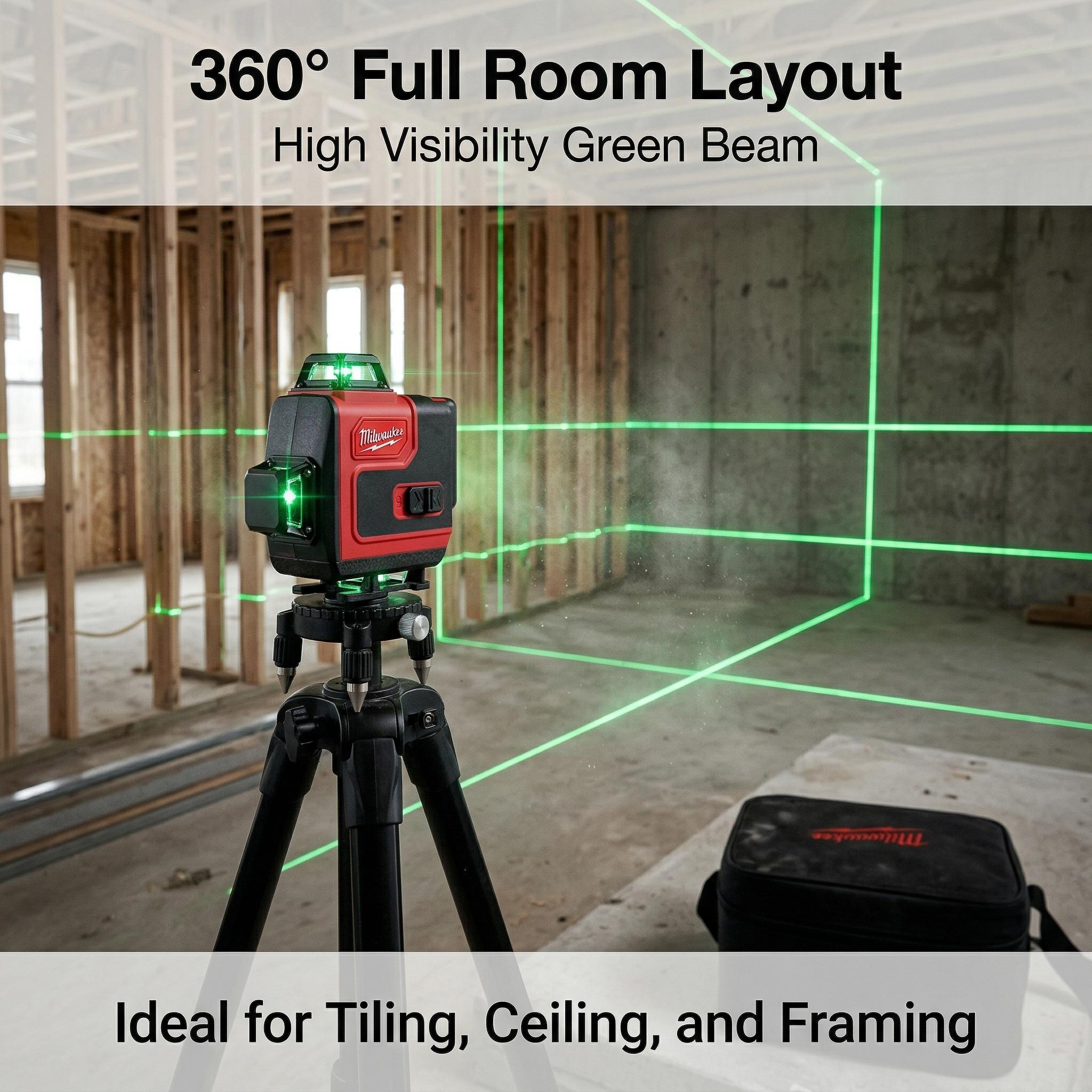 Milwaukee 16-Line Horizontal Vertical Cross Line Laser Level for Construction Layout with M12 Lithium Battery and High Precision Accuracy