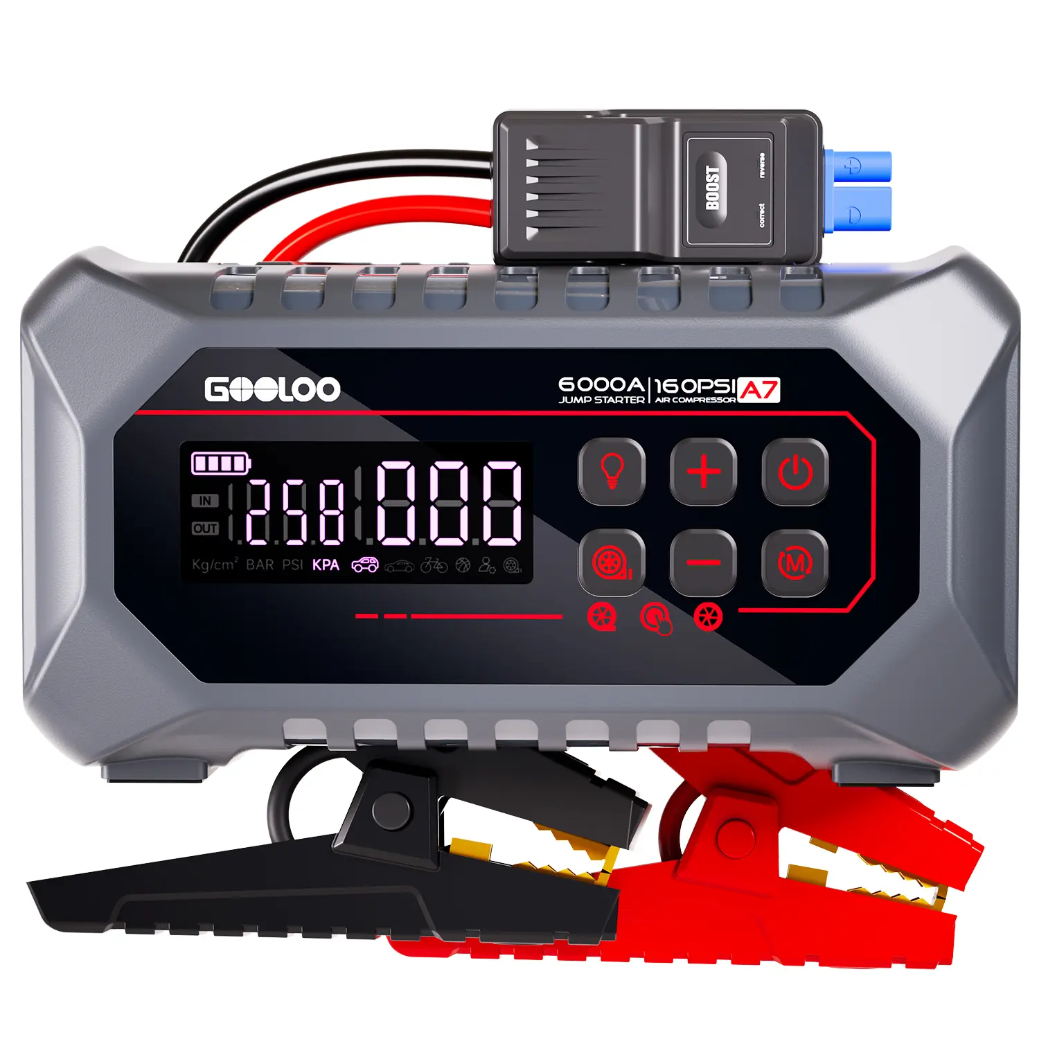 GOOLOO A7 10-in-1 6000A Car Jump Starter with Air Compressor (All Gas & 10 Disel), Multifunctional 160 PSI Smart Auto-Shutoff Tire Inflator & Portable Air Pump with Inflate 350L/min & Deflate 70L/min, Vehicle, Tools And Gadgets