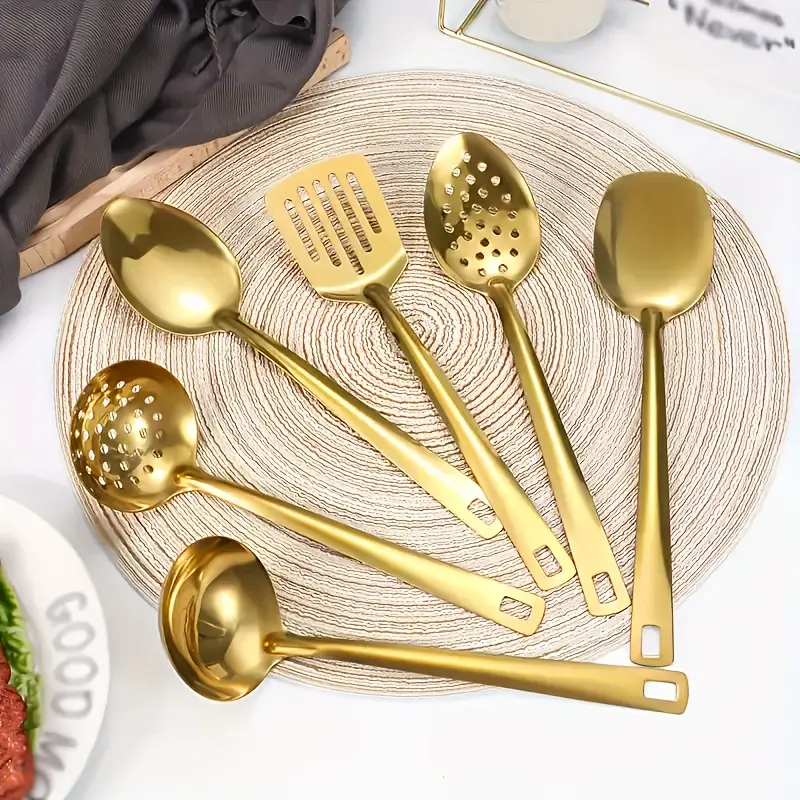 6PCS Stainless Steel Solid Cutlery Set Split Serving Spoon Split Service Spoon Flat Bottom Shovel Fry Shovel Spoon Slot Spoon Hotel Restaurant Practical Fork Spoon Service Cutlery Set Home Cooking Kitchenware