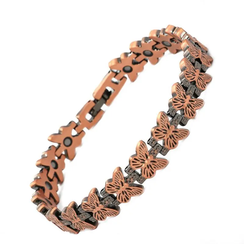 Female 99.99% Pure Copper Bracelet - 3500 Gauss Neodymium Magnetic Bracelet, Free Size, Butterfly Pattern, Valentine's Day Gift, Pure Copper Bracelets