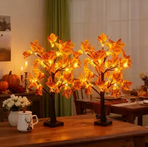 2-Piece LED Tree Lights with Maple Leaves for Christmas Halloween & Thanksgiving Home Decor Night Lights Battery-Powered USB Control Art Deco Style Floral Design