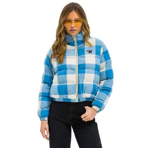 APRES PLAID PUFFER JACKET - SKY PLAID