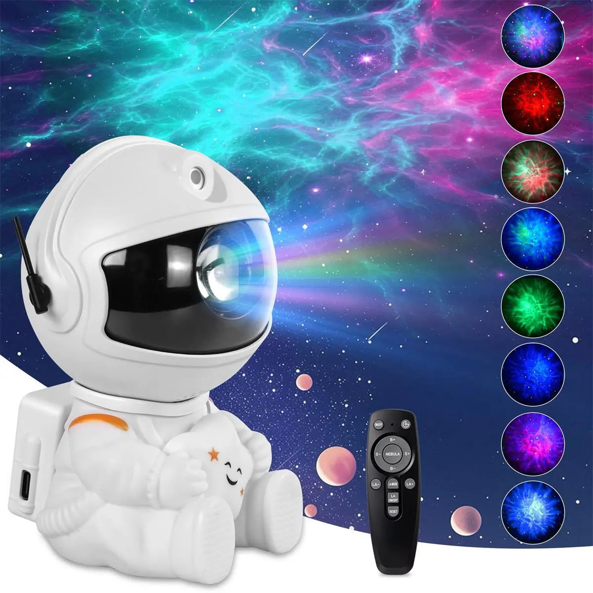 Astronaut Galaxy Projector, Nebula Star Projector Night Light, 8-Color Aurora Lamp with Remote & Timer, 360° Rotating LED Ceiling Projector, USB Powered, Room Decor, Cool Gifts for Kids Adjustable Audio
