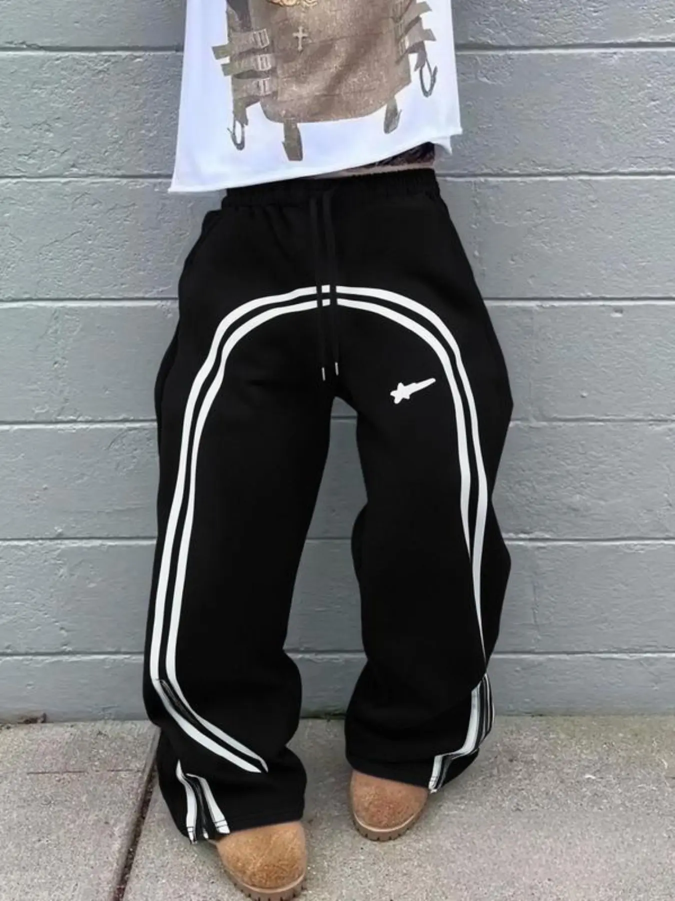 Men's Star Print Side Zip Sport Pants, Regular Fit Casual Comfort Joggers, All Season Wide Leg, Fashion Running Pants, Tracksuit Pants