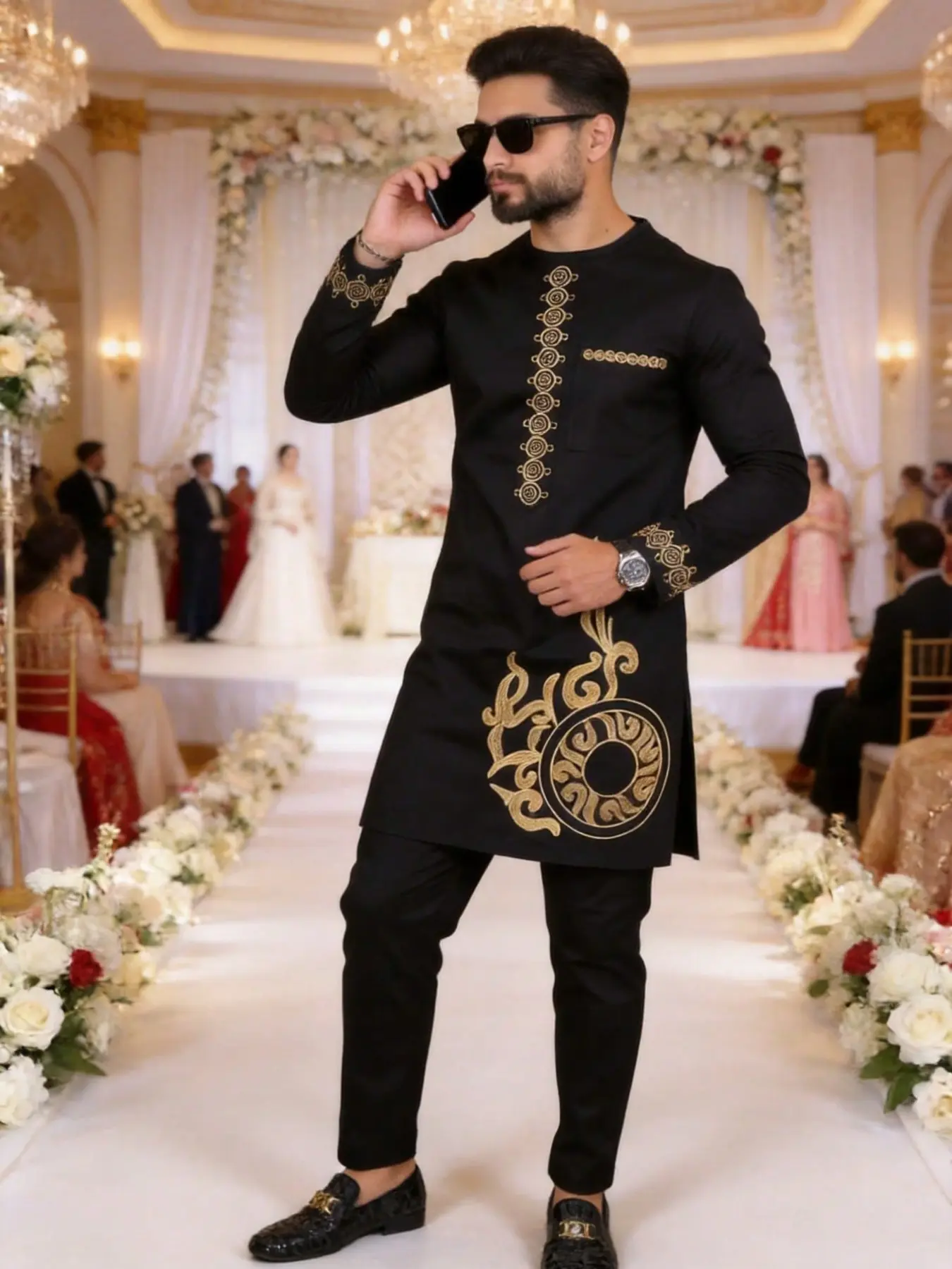 New Arrival Men's African Embroidery, Embroidered Top and Long Pants Set, 2-Piece Fashionable Clothing for Men