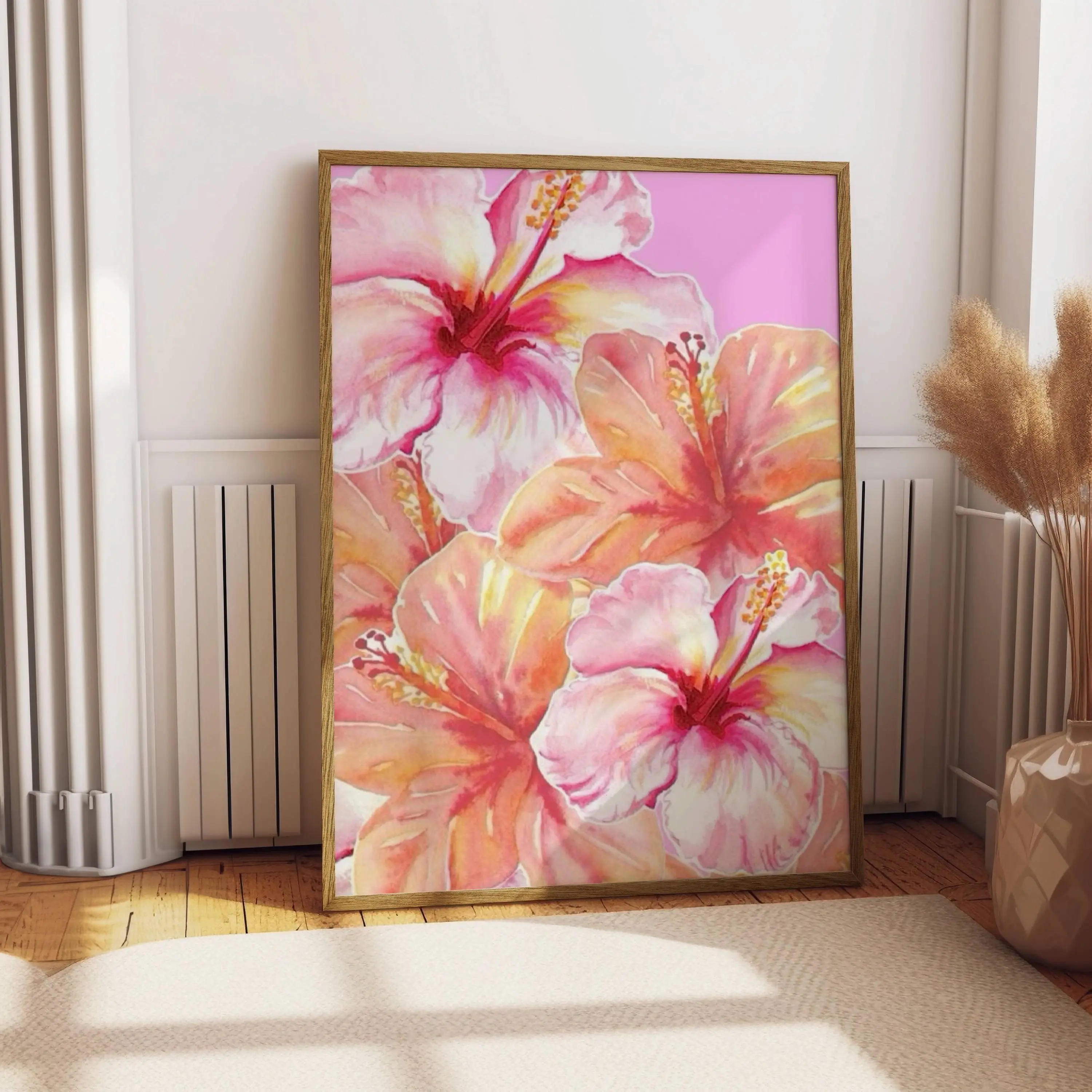 Hibiscus Flower Hawaiian Print, Aloha Lily Floral Artwork, Retro Wall Art Decor, Preppy Room Decor, Pink Flower Hawaiian Poster