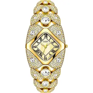Women's Luxury Fashion Bling Rhinestone Rhombic Square  Dial Quartz Watch Roman Numerals Elegant Ladies Dress Analog Bracelet Wrist Watch