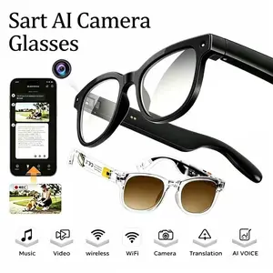 Wearable Smart AI Glasses with 8MP Cam, Minimalist Design, Real-Time 100+ Language Translation, Bluetooth Calling, Music Playback, Replaceable Lenses, Earphones for Travel, Outdoor Adventures
