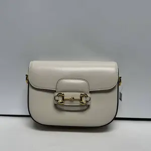 Pre-owned GUCCI Calfskin Shoulder Bags Horsebit Mystic White