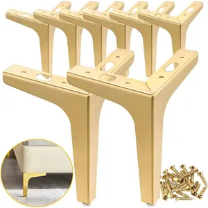 7 inch Metal Furniture Legs, Gold Legs for Furniture Set of 8, Modern Replacement feet for Cabinet Sofa Couch Table Chair Bed Dresser Wardrobe Risers DIY Replacement