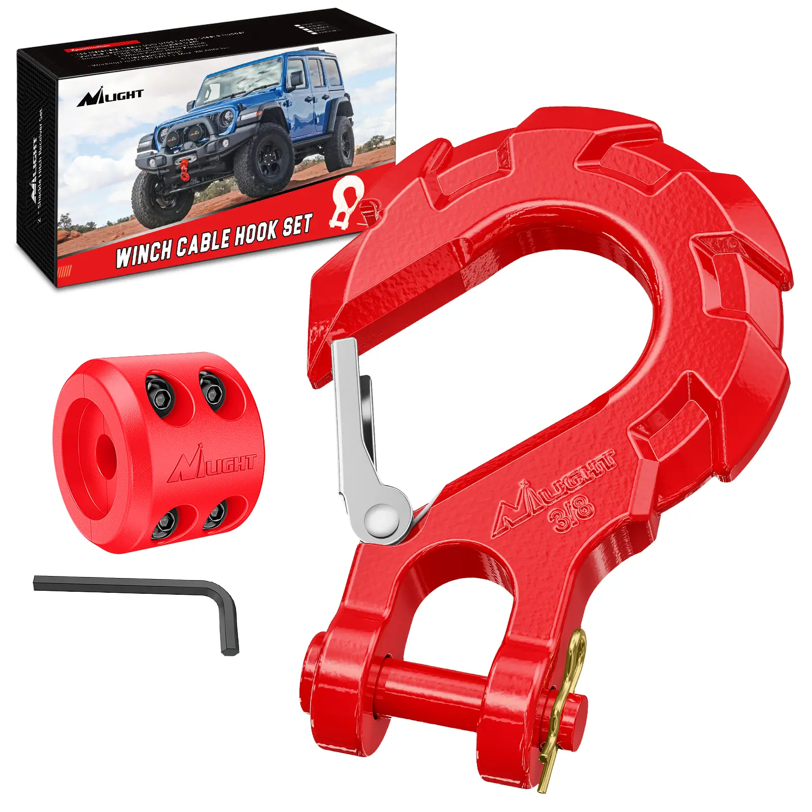 Nilight Forged Steel Winch Clevis Slip Hook - Winch Strap Hook, 3/8" Grade 70 Safety Latch, Cable Stopper, Included Allen Wrench, 35000 lbs Max Load